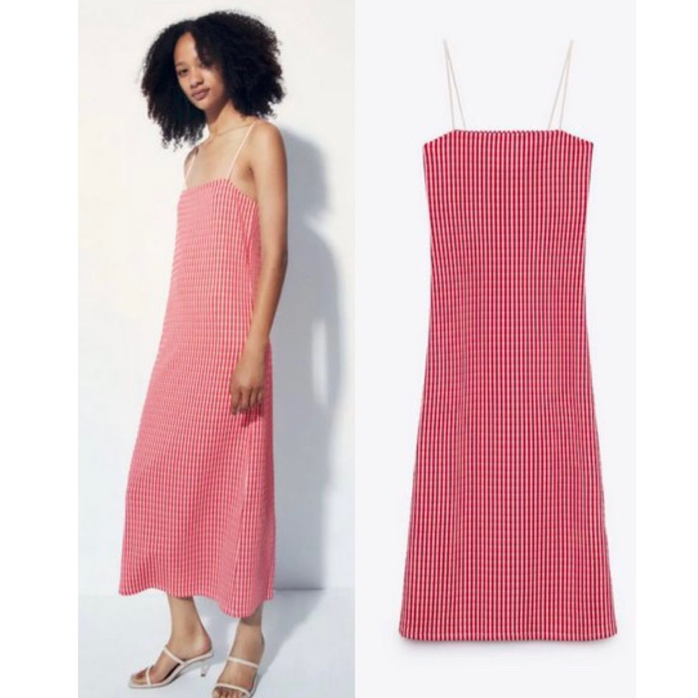 Zara Red Striped Midi Dress